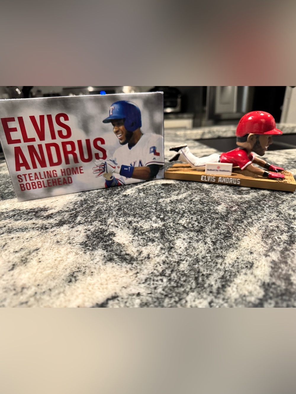 Elvis Andrus Stealing Home Bobblehead - Red & White